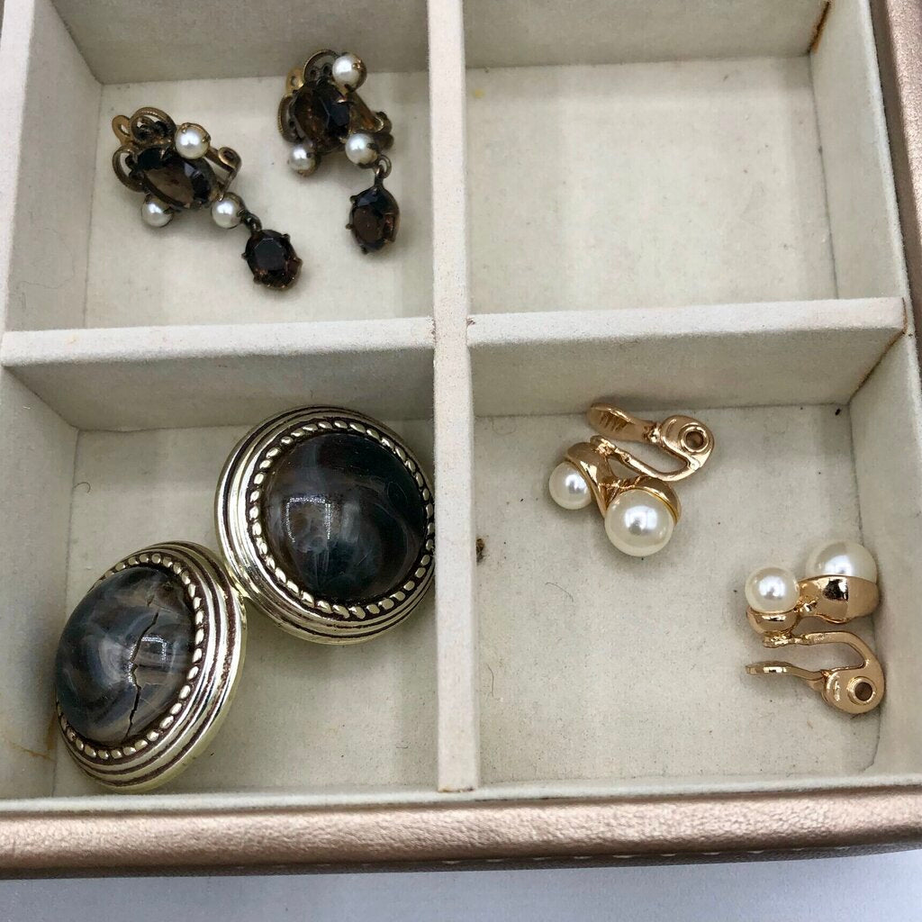 23 Vtg Pair Clip Earrings w/ 2 Storage Trays /b