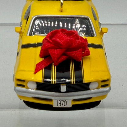 Vintage Carlton Cards Revved Wrapped & Ready ‘70 Ford Mustang Boss 302 Christmas Ornament w/Box /cb