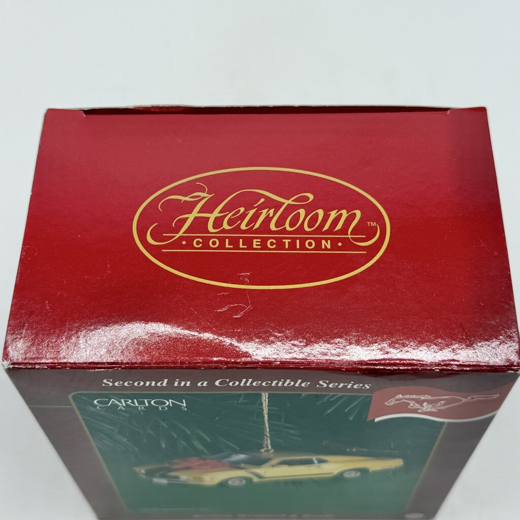 Vintage Carlton Cards Revved Wrapped & Ready ‘70 Ford Mustang Boss 302 Christmas Ornament w/Box /cb