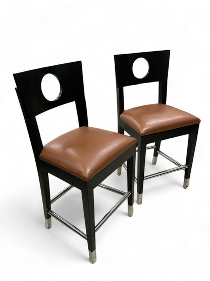 Set of 4 Leather Seat Bar Stools