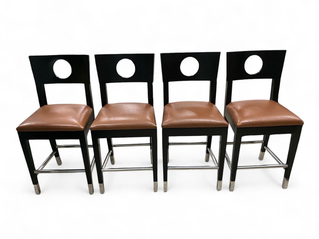 Set of 4 Leather Seat Bar Stools