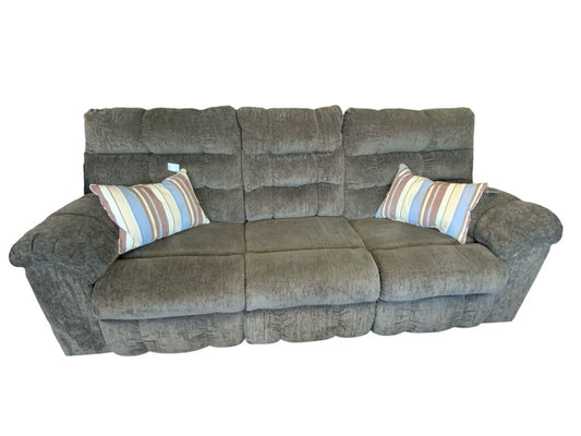 Gray plush double recliner sofa