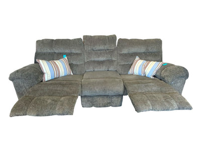 Gray plush double recliner sofa