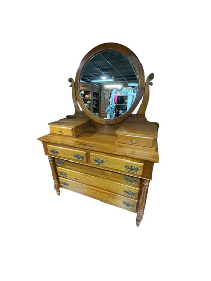 Antique Dresser with Oval Mirror