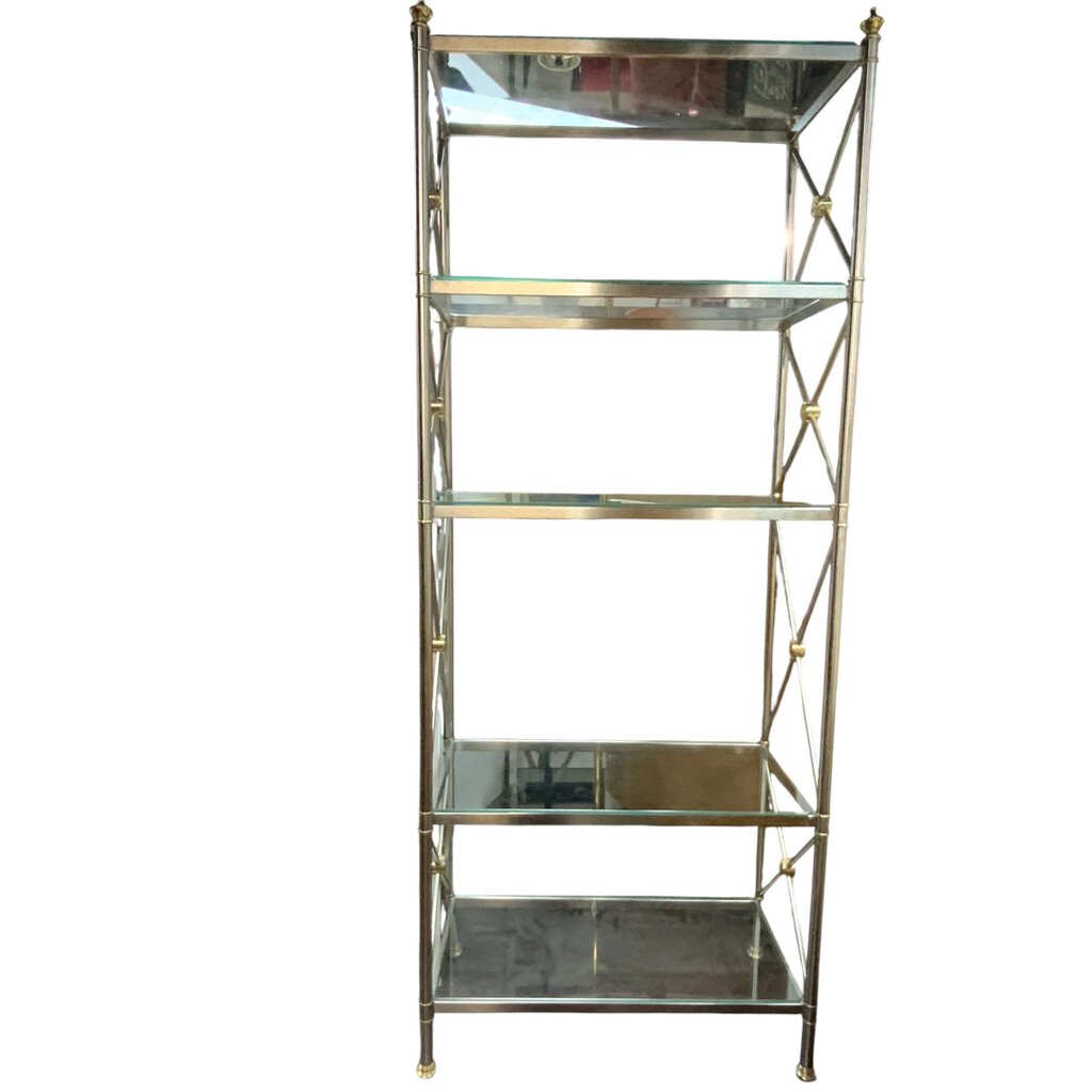 Chrome and Brass Book Shelf with Five Glass Shelves