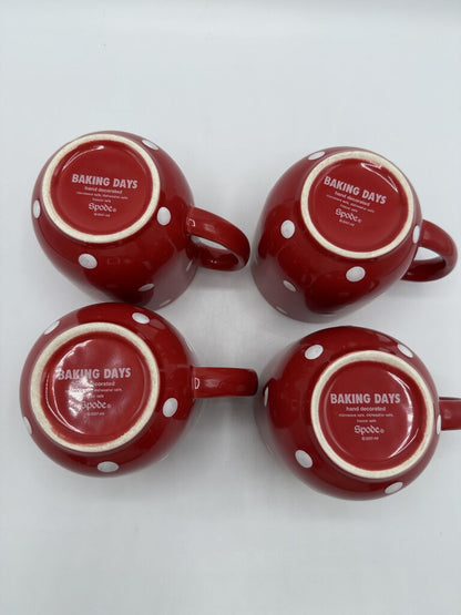 Spode Baking Days Red & White Dot Mugs set of 4 /rb