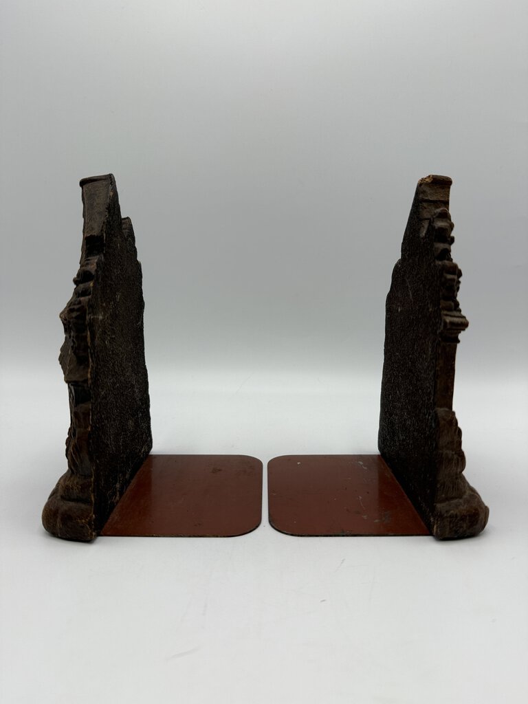 Vintage Set of Ornawood Bookends Brown House /rw