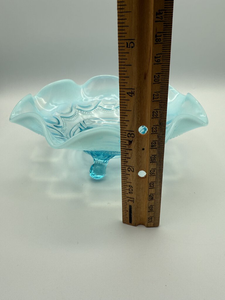 Antique Jefferson Opalescent Blue Wave & Ruffle Glass Bowl /ro