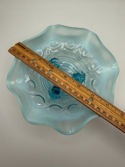 Antique Jefferson Opalescent Blue Wave & Ruffle Glass Bowl /ro