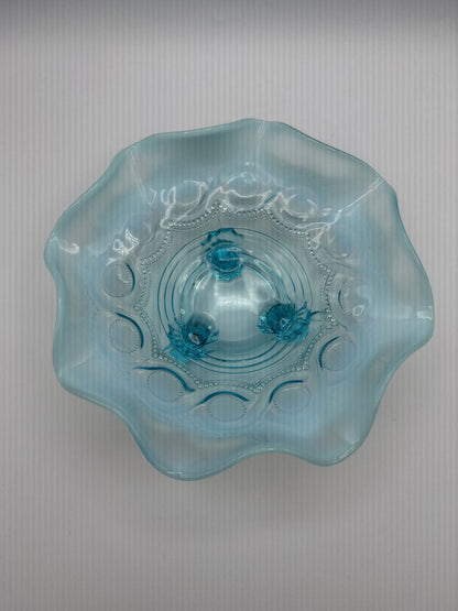 Antique Jefferson Opalescent Blue Wave & Ruffle Glass Bowl /ro