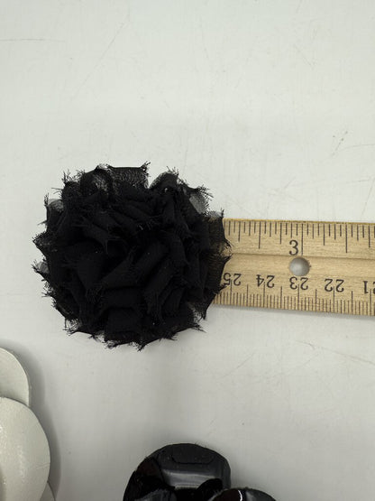 VTG Handcrafted Flower Brooch/Pin Black White Leather Fabric /ro