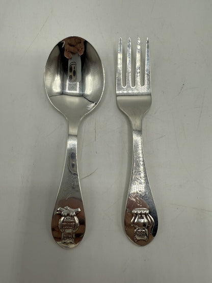 Reed & Barton Baby Spoon & Fork Owl & Kitty Cat /ro