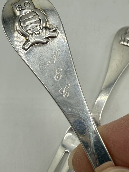 Reed & Barton Baby Spoon & Fork Owl & Kitty Cat /ro