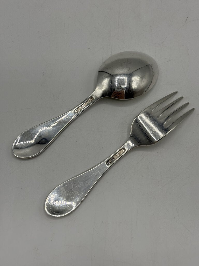 Reed & Barton Baby Spoon & Fork Owl & Kitty Cat /ro