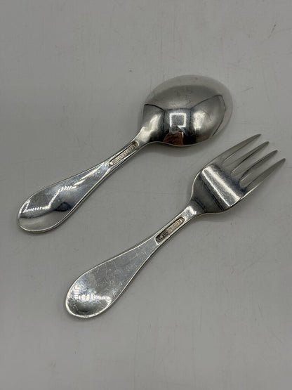 Reed & Barton Baby Spoon & Fork Owl & Kitty Cat /ro