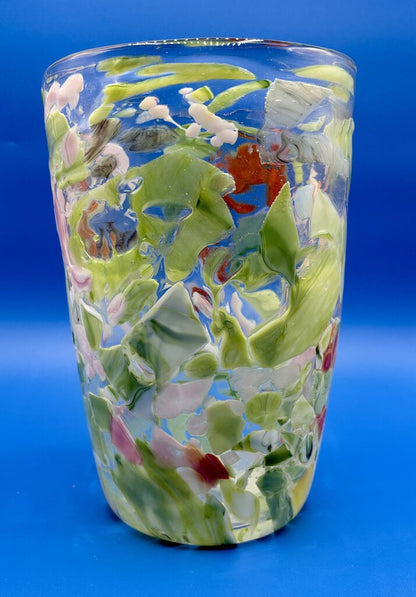 Hand Blown Fused Glass Art Vase /j