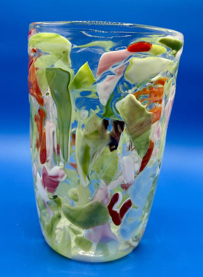 Hand Blown Fused Glass Art Vase /j