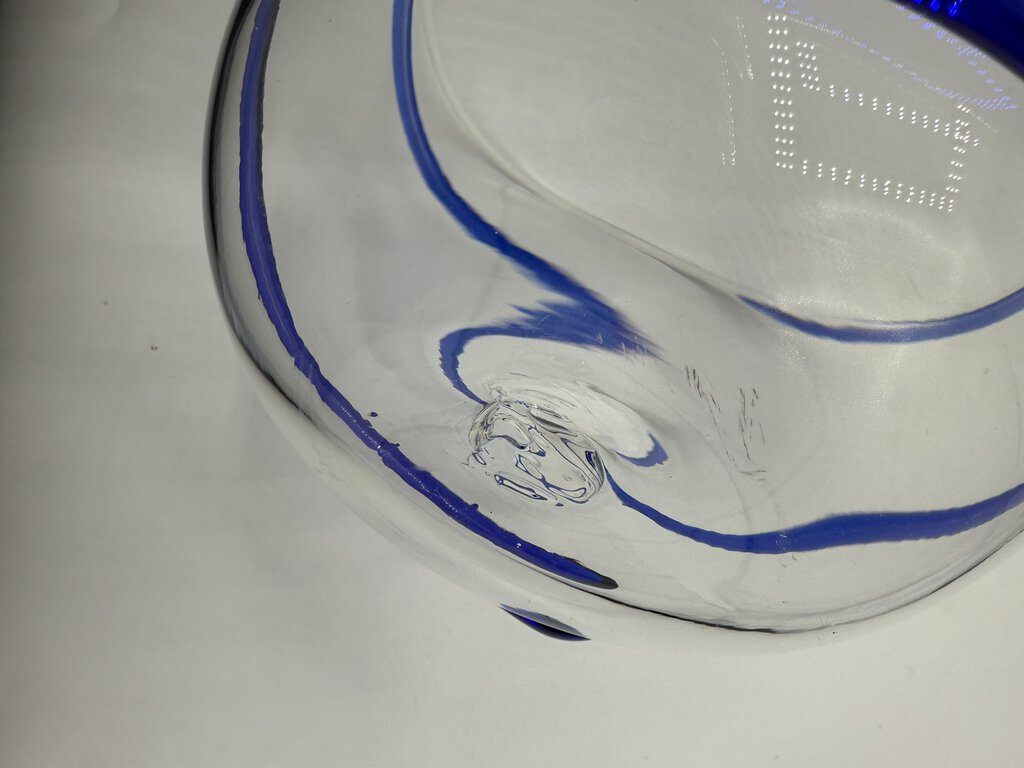 Blenko Clear Glass Bowl w/Applied Cobalt Blue Swirl /rb