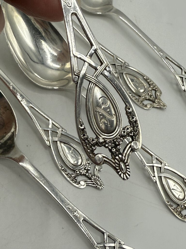 6 Antique Rogers, Lunt & Bowlen Sterling Silver Teaspoons 112 grams /ro