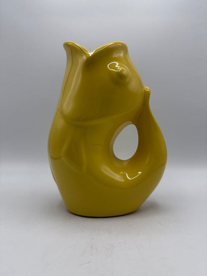 Large Sunflower Yellow Gurgle Pot Fish Pitcher EUC /rw
