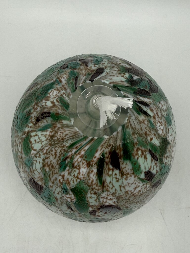 Colorful Green, White, Gold Blown Glass Oil Lamp Footed.