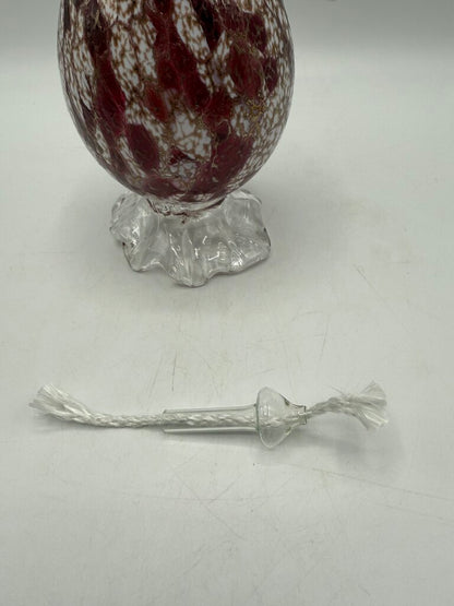 Colorful Red, White, Gold Blown Glass Oil Lamp Footed /rw