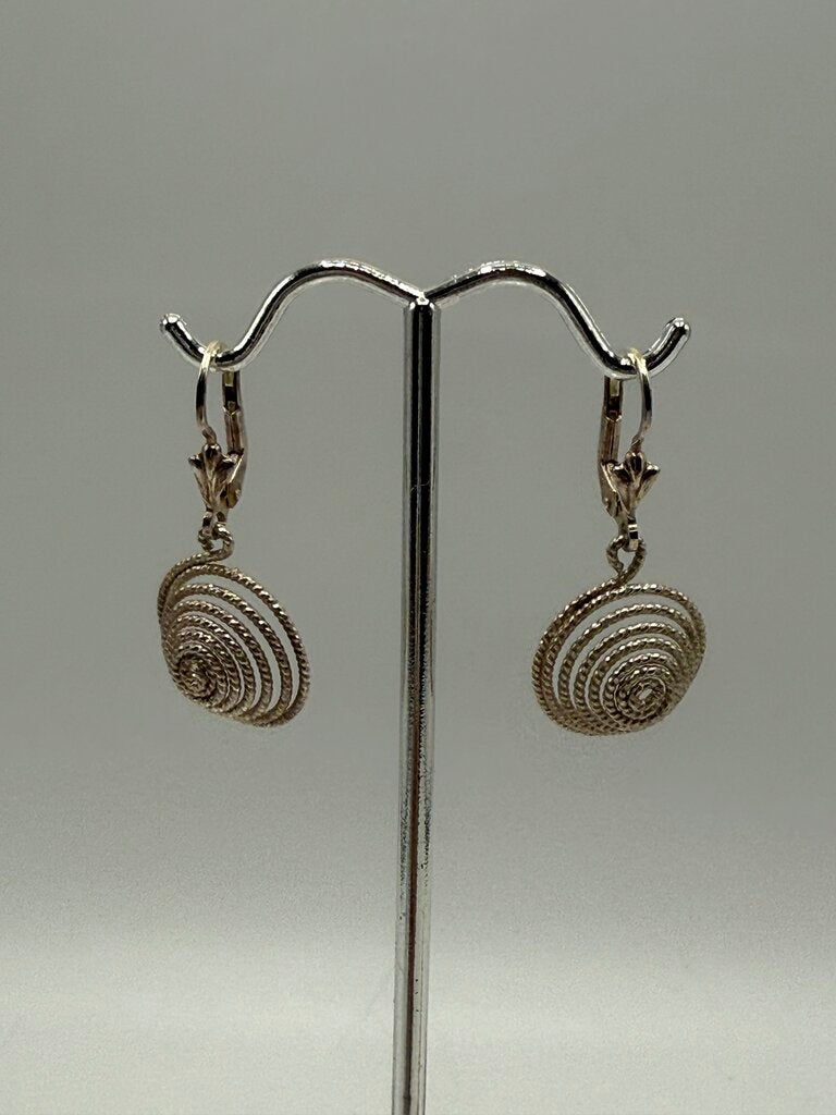 Sterling Silver Doom Shaped Wire Dangle Pierced Earrings Italy /ro