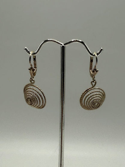 Sterling Silver Doom Shaped Wire Dangle Pierced Earrings Italy /ro