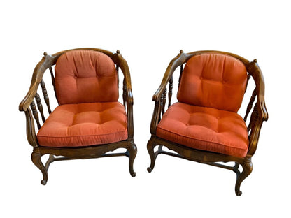 Set Of 2 Antique Wood Upholstered Chairs