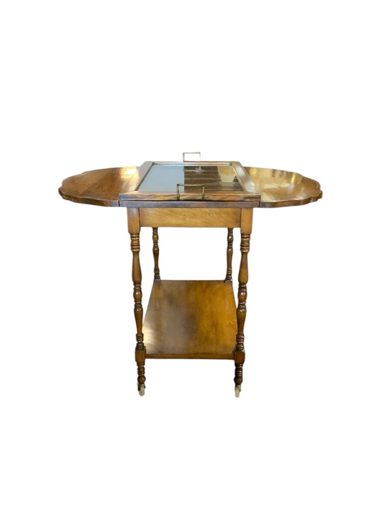Light Oak Tea Cart With Glass Top