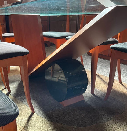 Glass Top Sibau Dining Table w/ 8 Chairs