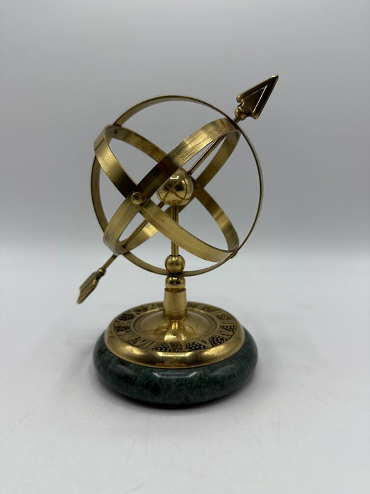 Armillary Sundial Brass & Green Marble Table Top Vintage /ro