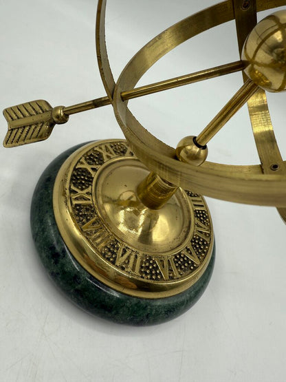 Armillary Sundial Brass & Green Marble Table Top Vintage /ro