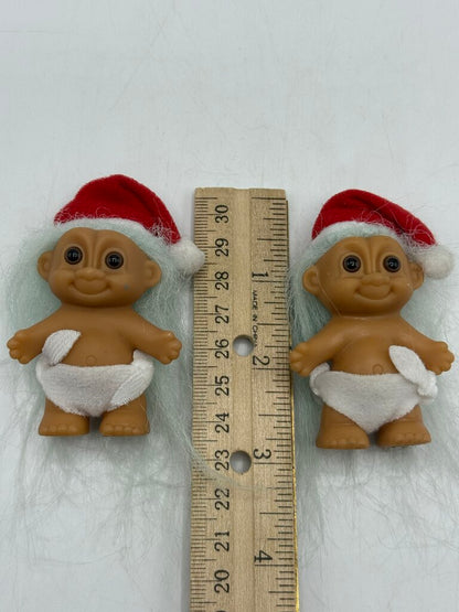 Set of 2 Russ Troll Santa Doll 3” Blue Hair/Diaper/Santa Hat /rb