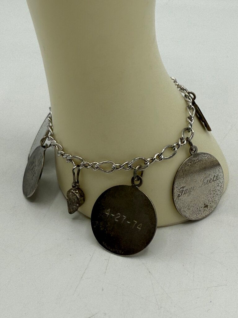 Vintage Sterling Silver Charm Bracelet Figaro Link 7” /ro