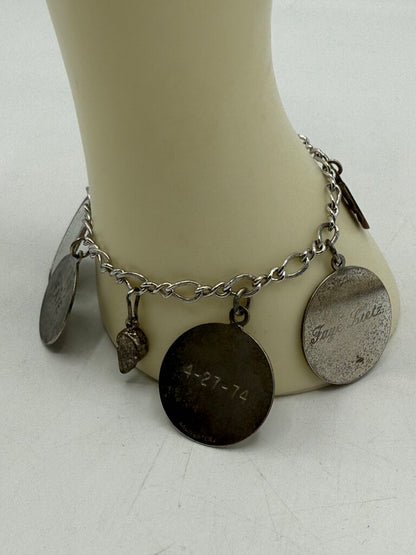 Vintage Sterling Silver Charm Bracelet Figaro Link 7” /ro