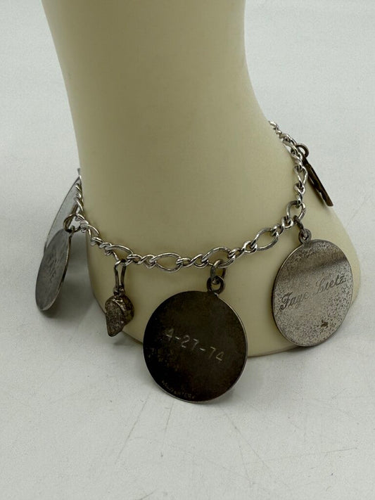 Vintage Sterling Silver Charm Bracelet Figaro Link 7” /ro