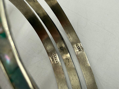 Vintage Trio of Mexican Sterling Silver Bangle Bracelets w/Inlaid Abalone Shell /ro