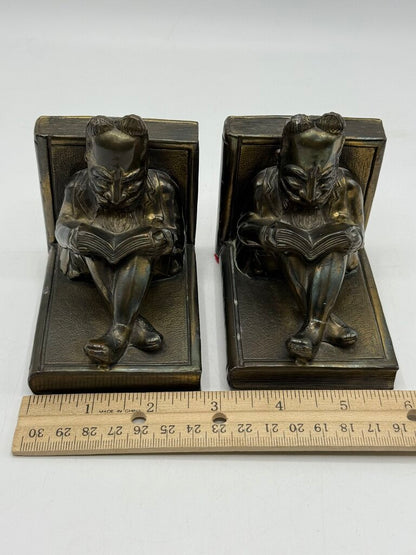Antique TK Metal Bronze/Brass Book Ends Reading /rw
