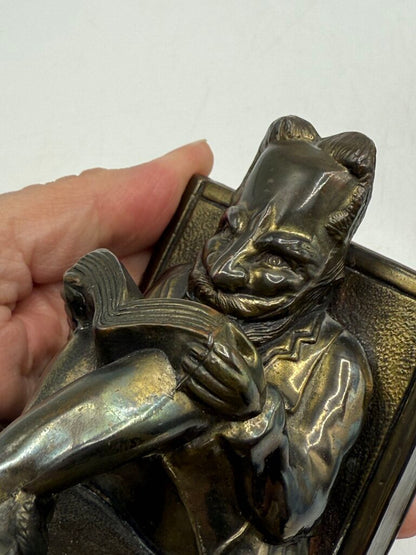 Antique TK Metal Bronze/Brass Book Ends Reading /rw