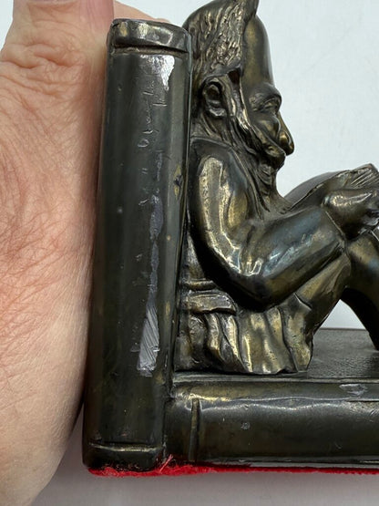 Antique TK Metal Bronze/Brass Book Ends Reading /rw