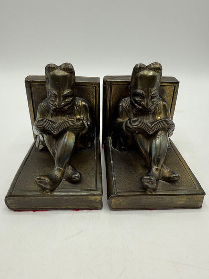 Antique TK Metal Bronze/Brass Book Ends Reading /rw