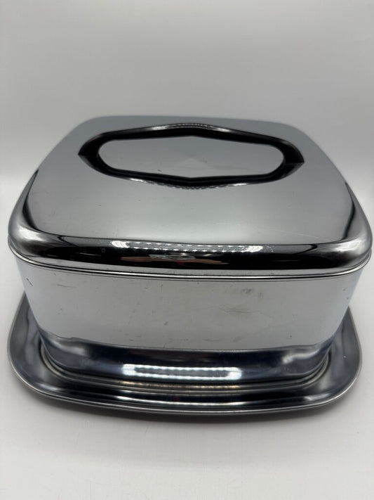 MCM Lincoln Beautyware Cake Carrier Chrome Square 13”x13” USA /rw