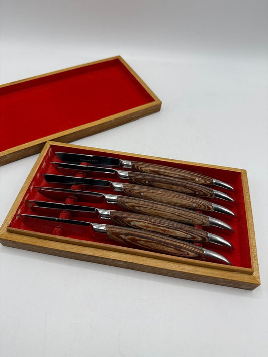 Six VTG Hull Steak Knives Box Set /ro