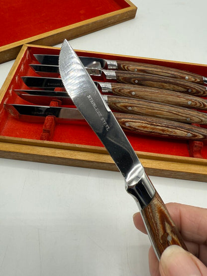 Six VTG Hull Steak Knives Box Set /ro