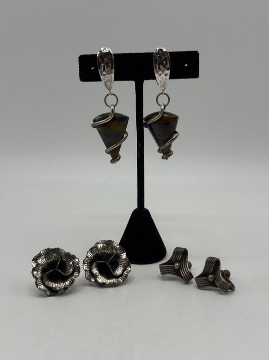 Lot of 3 Sterling Silver Screw Back Earrings /ro