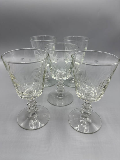 VTG 5 Libbey Rock Sharpe Crystal Fleur De Lis Water Goblets /rw