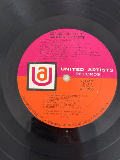 VTG Vinyl Album Gordon Lightfoot Back Here on Earth LP /ro