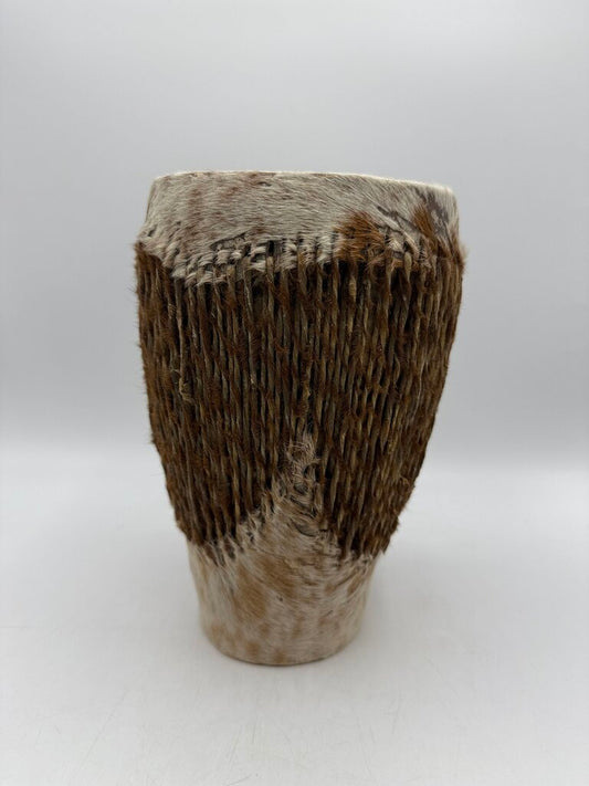 Vintage African Animal Skin Rattle Drum 9” Tall /rw