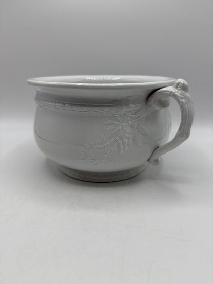 VTG White Ironstone Chamber Pot Grapevine Motif France /ro